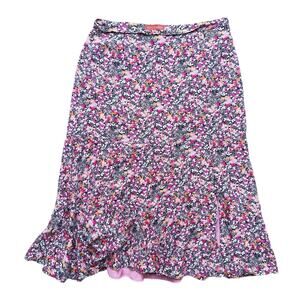 Altuzarra Womens Silk Floral Ruffle Skirt Medium Pink Cottage Boho Bloom Soft